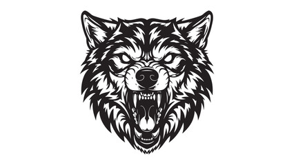 Obraz premium Aggressive wolf head vector illustration in black and white
