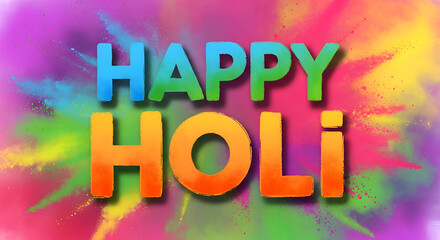 Vibrant Happy Holi Celebration Background with Colorful Powder Explosion and Gradient Text