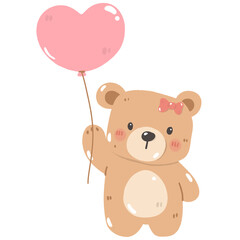 Fototapeta premium Cute Watercolor Teddy Bear Holding Pink and Blue Balloons Illustration: Adorable Baby Animal for Nursery Decor and Gender Reveal Party.