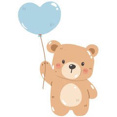 Obraz premium Cute Watercolor Teddy Bear Holding Pink and Blue Balloons Illustration: Adorable Baby Animal for Nursery Decor and Gender Reveal Party.