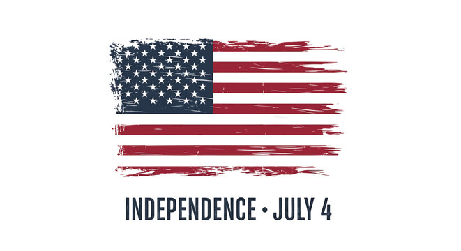 Independence Day USA flag vector illustration, distressed style with Independence, July 4 text.