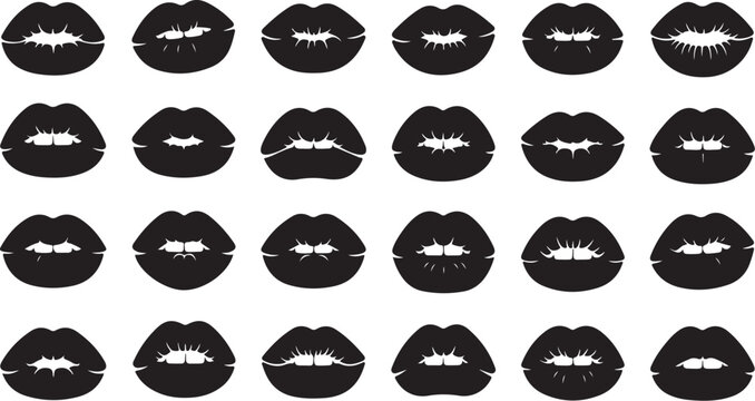 Black and white lips pattern on white background seamless