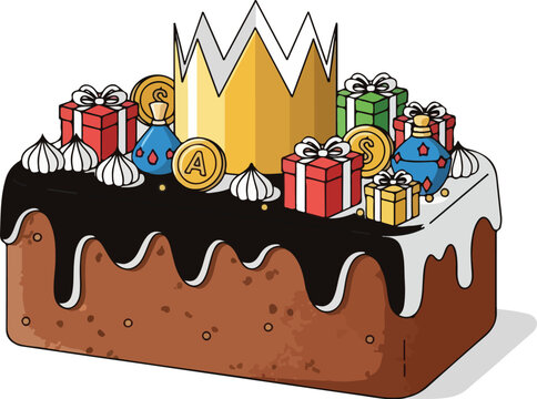 Birthday cake with presents and pacman characters
