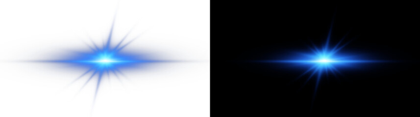 Futuristic blue light PNG with transparent highlights, glow, sun rays and bokeh sparks. Radiant...