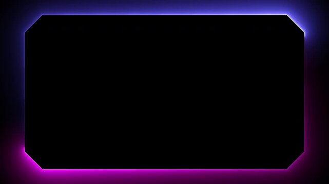 Abstract neon rectangle frame with vibrant purple and pink outer glow animation. Seamless loop movement.