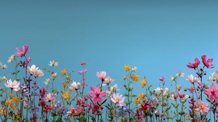 Conjunto de flores de primavera sobre fondo liso azul