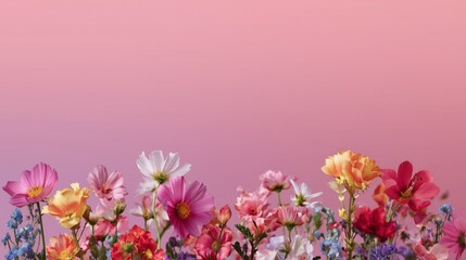 Conjunto de flores de primavera sobre fondo liso rosa