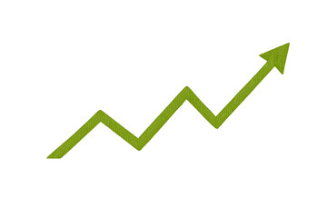 Green zigzag arrow line showing upward trend, business growth, financial success, market progress, and increasing profits on transparent background