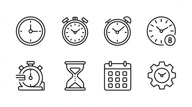 Set of eight modern time management icons