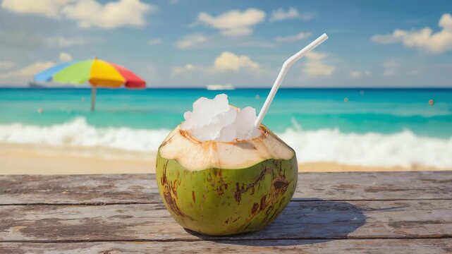 Fresh Coconut Drink on Tropical Beach