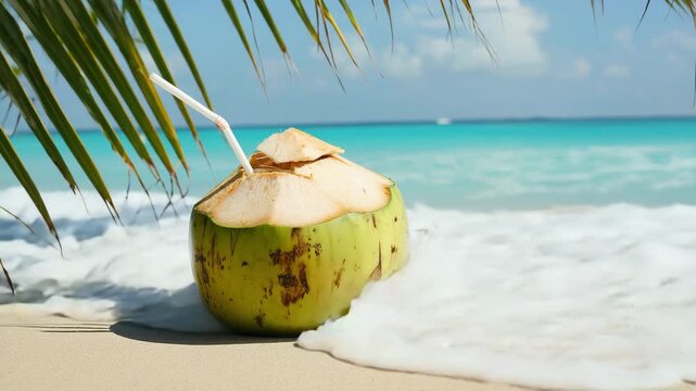 Fresh Coconut Drink on Tropical Beach