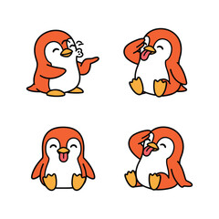 Cartoon penguin set with different emotions on white background