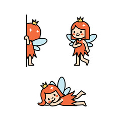 Cartoon strawberry fairy character in various poses with copy space