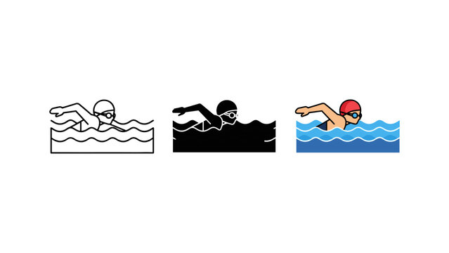 Vibrant cartoon illustration showing a child's swimming progression from beginner to confident swimmer in clear blue water, ideal for educational and parenting content.