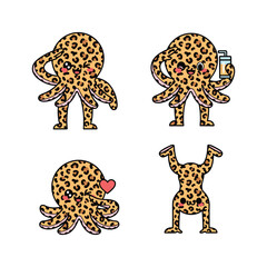 Cute cartoon octopus characters showing emotions on white background