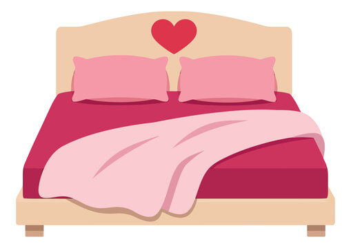 Flat design illustration of a bed depicting love and comfort for a romantic setting