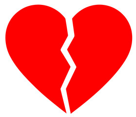 Red Silhouette of Broken Heart Icon Isolated on Transparent PNG