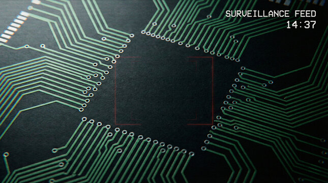 Surveillance Feed on Circuit Board Interface  