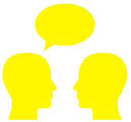 Yellow Silhouettes of Two People Talking with Speech Bubble Isolated on Transparent PNG