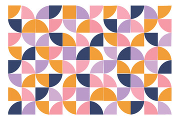 Modern geometric seamless pattern set featuring colorful quadrant shapes and squares for decorative design