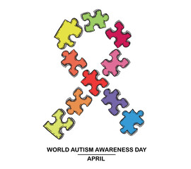 Autism Awareness Day, colorful Puzzle Design, hand drawn. Template for Poster, Banner, Flyer.	
