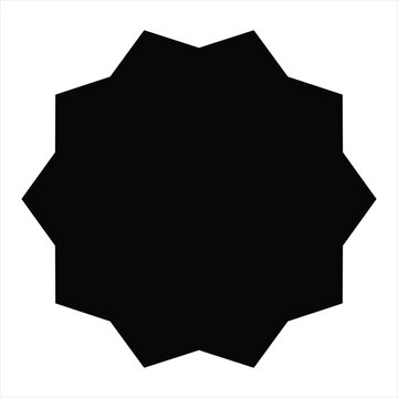 Black circular ten point star seal with broad jagged edges representing a blank quality guarantee badge stamp certificate template on white background.