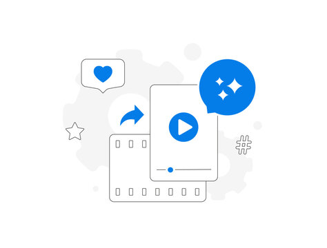 Convert landscape video to vertical using AI video resizer tool for social media content sharing and mobile format optimization, modern flat UI infographic for SaaS banner, vector illustration