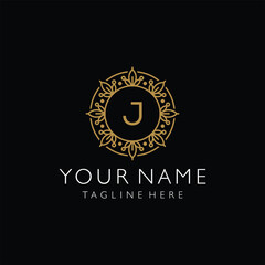 Initial letter J beauty mandala ornament pattern circle logo design