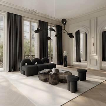 Modern luxury apartment interior in minimal scandinavian style, 3d rendering
