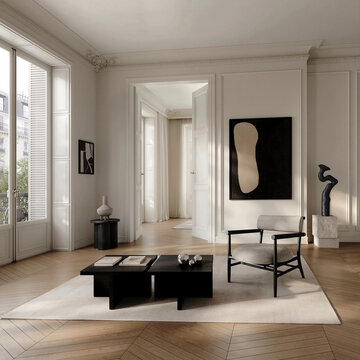 Modern luxury apartment interior in minimal scandinavian style, 3d rendering
