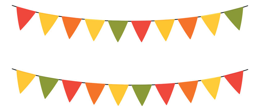 Graphic bunting flags set featuring colorful pennants for party and celebration decoration