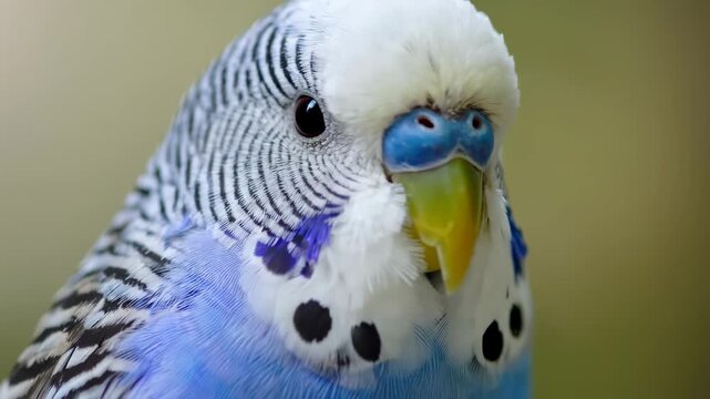 Close-up of a beautiful blue and white budgerigar parrot.