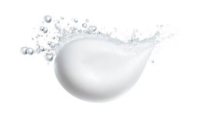 Foamy texture, mousse, cosmetic foam with splashes of water, sample for application