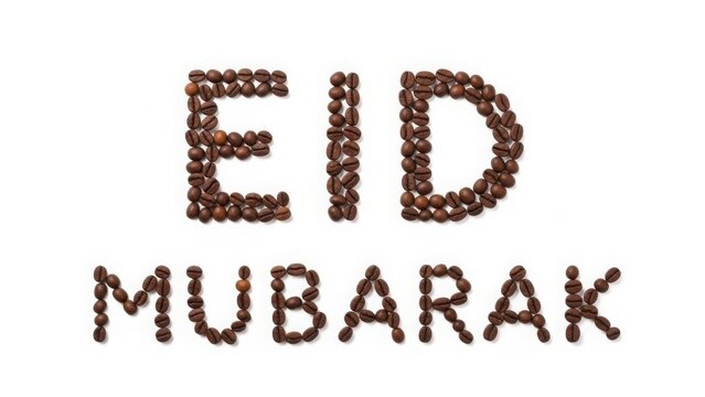 Eid mubarak greeting with coffee beans on white background