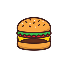 Hamburger with sesame bun and cheese on white background isolated meal