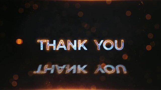  Thank you neon glight text shine light effect motion animation cinematic title on black abstract background. 