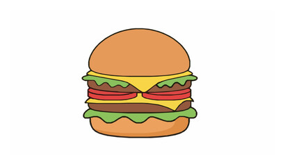 Cute Kawaii Burger Cartoon Vector Illustration Smiling Hamburger Character