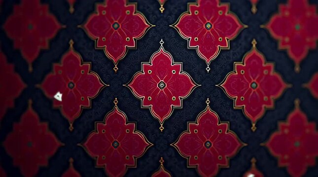 Intricate Red and Blue Floral Pattern Background.