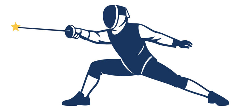 Graphic illustration of a fencer depicting a fencing lunge for sports competition