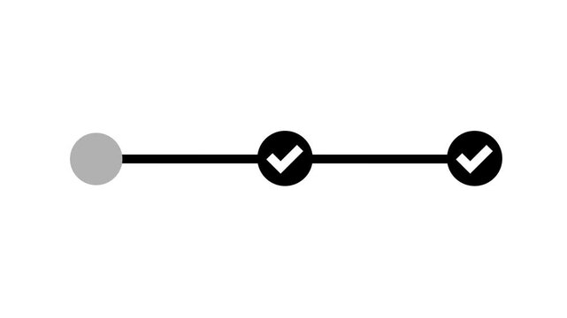 Three Steps Progress Bar Animation With Check Marks Black Isolated On White Background