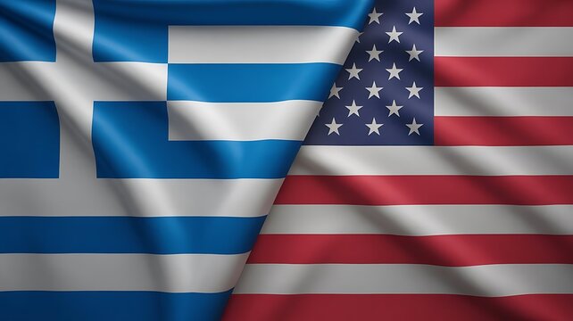 Greece and United States flags waving in diplomatic partnership