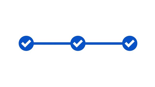 Three Steps Progress Bar With Check Marks Animation Blue Isolated On White Background