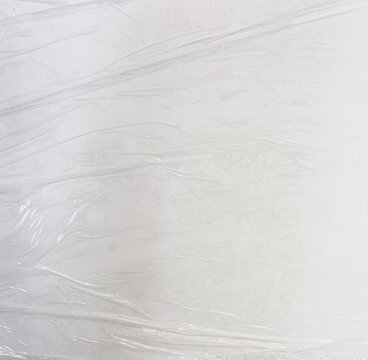 Plastic wrap texture overlay effect. Polyethylene packaging for vinyl or cd cover. Shrink crumpled plastic sleeve, vector mockup illustration.