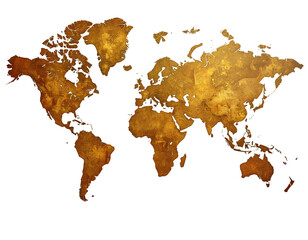 A weathered world map in sepia against a black ground