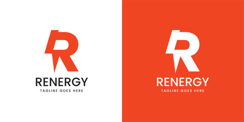 Renergy Logo Design with Letter R and Energy Concept Symbol