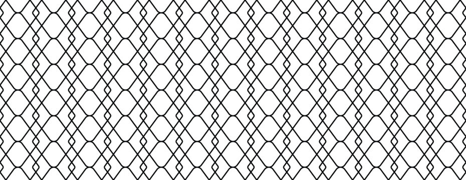 Black and White Seamless Geometric Rhombus Grid and Chain Link Pattern
