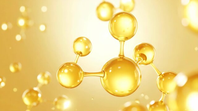 Abstract gold molecules floating in a luminous gradient background creating a sense of luxury