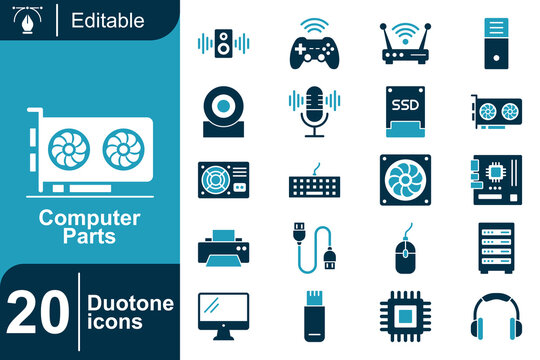 Computer Hardware Icons A Collection of 20 Editable Duotone Icons for Digital and Print Projects