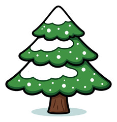 Hand drawn cartoon illustration of a Christmas tree depicting fresh snow for christmas and winter celebrations
