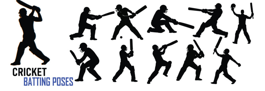Vector silhouettes of people playing cricket